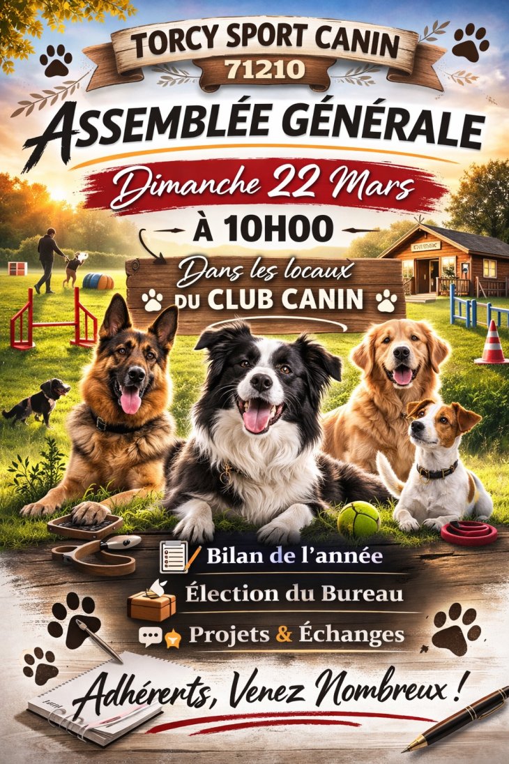 Torcy Sport Canin 71210 Assemblée Générale dimanche 22 mars 2026 à 10h